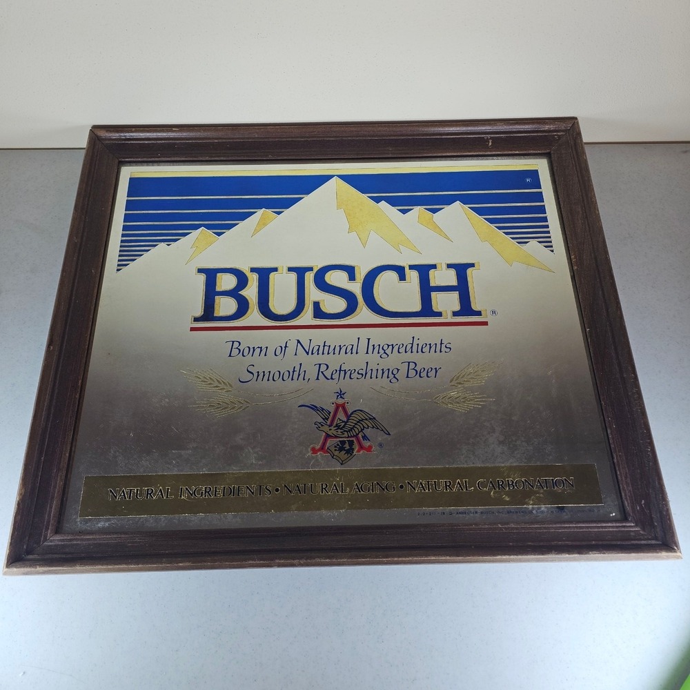 Vintage 1978 Busch Born of Natural Ingredients Beer Sign Bar Mirror 24" x 20.5" - Picture 2 of 3